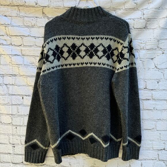 LL Bean Sweater Pullover 1/4 Zip 100% Shetland Wool XL Fair Isle Winter Warm - Picture 2 of 8